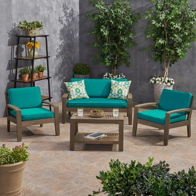 4pc Grenada Acacia Patio Chat Set With Sunbrella Cushions - Christopher Knight Home 8 4pc Grenada Acacia Patio Chat Set With Sunbrella Cushions - Christopher Knight Home - Image 6