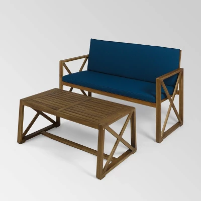 Andora 2pc Acacia Wood Loveseat Set - Brown/Dark Teal - Christopher Knight Home 3 Andora 2pc Acacia Wood Loveseat Set - Brown/Dark Teal - Christopher Knight Home