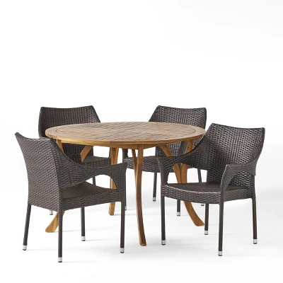 Laurent 5pc Acacia Wood & Wicker Dining Set - Teak/Brown - Christopher Knight Home 3 Laurent 5pc Acacia Wood & Wicker Dining Set - Teak/Brown - Christopher Knight Home