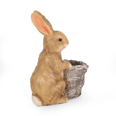 Christopher Knight Home 16" Wide Tooke Concrete Outdoor Novelty Rabbit Planter White/Brown 4 Christopher Knight Home 16" Wide Tooke Concrete Outdoor Novelty Rabbit Planter White/Brown - Image 2