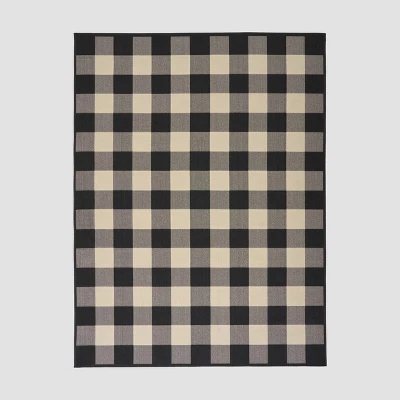 Crossroads Check Outdoor Rug Black/Ivory - Christopher Knight Home 8 Crossroads Check Outdoor Rug Black/Ivory - Christopher Knight Home - Image 6