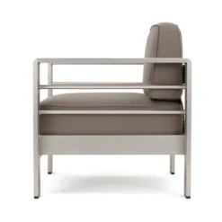 Cape Coral 5pc Outdoor 4 Seater Aluminum Chat Set With Fire Pit - Silver/Khaki - Christopher Knight Home -Outdoor Living Shop GUEST e1fa62f4 09bb 4f96 ae42 9f8e30f461d3