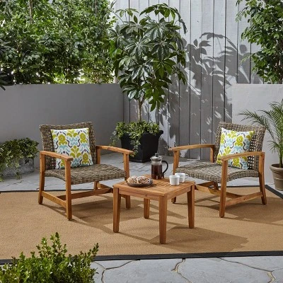 3pc Hampton Wood And Wicker Patio Set - Christopher Knight Home 8 3pc Hampton Wood And Wicker Patio Set - Christopher Knight Home - Image 6