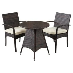 Peterson 3pc Wicker Patio Bistro Set With Cushions - Brown - Christopher Knight Home