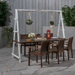 Huckleberry 7pc Acacia Wood And Iron Planter Dining Set -Outdoor Living Shop GUEST e4379ccb efb8 454c bb03 e86d66a5f003