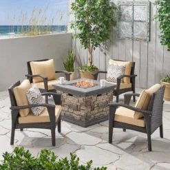 Kaula 5pc Faux Rattan Club Chair & Fire Pit Chat Set - Christopher Knight Home -Outdoor Living Shop GUEST e608cfb8 a645 4fa5 a919 4886c35038a3