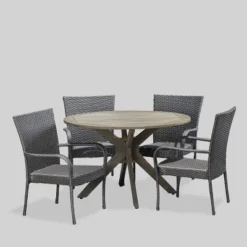 Avoca 5pc Acacia Wood And Wicker Dining Set - Gray - Christopher Knight Home