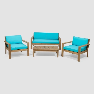 Santa Ana 4pc Acacia Wood Chat Set - Brushed Light Brown/Teal - Christopher Knight Home 3 Santa Ana 4pc Acacia Wood Chat Set - Brushed Light Brown/Teal - Christopher Knight Home