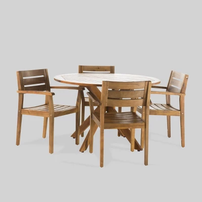 Stamford 5pc Acacia Wood Round Dining Set Teak - Christopher Knight Home 3 Stamford 5pc Acacia Wood Round Dining Set Teak - Christopher Knight Home