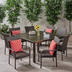 Bullpond 9pc Aluminum And Wicker Dining Set - Christopher Knight Home -Outdoor Living Shop GUEST eb17b091 aaae 4e78 9381 fc600ba401cd