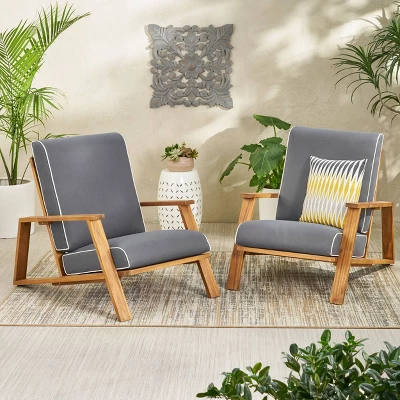 Paloma 2pk Outdoor Acacia Wood Club Chairs With Cushions - Teak/Dark Gray - Christopher Knight Home 3 Paloma 2pk Outdoor Acacia Wood Club Chairs With Cushions - Teak/Dark Gray - Christopher Knight Home