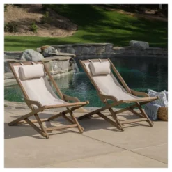 Nikki Set Of 2 Wood And Canvas Sling Chair - Beige - Christopher Knight Home -Outdoor Living Shop GUEST eb99497d efaf 4bd6 aaf9 7d2b327851b8