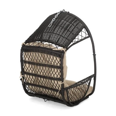 Greystone Indoor/Outdoor Wicker Hanging Chair With 8' Chain - Brown/Tan - Christopher Knight Home 4 Greystone Indoor/Outdoor Wicker Hanging Chair With 8' Chain - Brown/Tan - Christopher Knight Home - Image 2