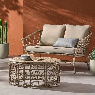 2pc Bruce Outdoor Wicker Loveseat & Coffee Table Light Brown/Beige - Christopher Knight Home 7 2pc Bruce Outdoor Wicker Loveseat & Coffee Table Light Brown/Beige - Christopher Knight Home - Image 5