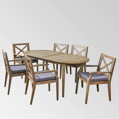 Pines 7pc Acacia Oval Wood Dining Set - Gray/Dark Gray - Christopher Knight Home 3 Pines 7pc Acacia Oval Wood Dining Set - Gray/Dark Gray - Christopher Knight Home