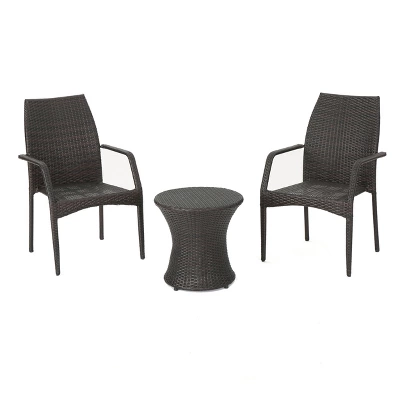 Crawford 3pc Wicker Chat Set - Multibrown - Christopher Knight Home 3 Crawford 3pc Wicker Chat Set - Multibrown - Christopher Knight Home