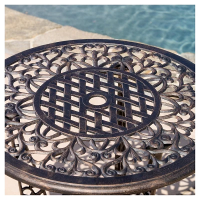 Cole 3pc Cast Aluminum Patio Bistro Set - Bronze - Christopher Knight Home 4 Cole 3pc Cast Aluminum Patio Bistro Set - Bronze - Christopher Knight Home - Image 2