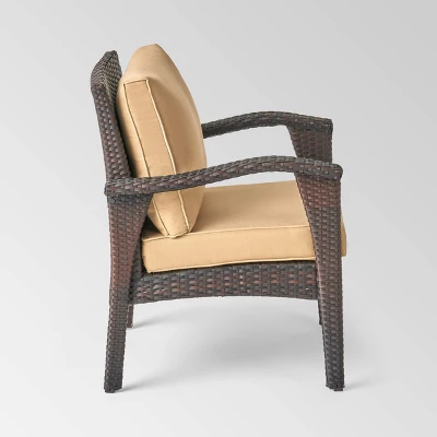 Kalo 5pc Wicker Chat Set With Fire Table - Brown/Tan/Light Gray - Christopher Knight Home 7 Kalo 5pc Wicker Chat Set With Fire Table - Brown/Tan/Light Gray - Christopher Knight Home - Image 5