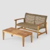 2pc Hampton Wood And Wicker Patio Loveseat And Coffee Table Set Gray - Christopher Knight Home -Outdoor Living Shop GUEST f977320a 437e 4d77 93fb 09d03732c9a1