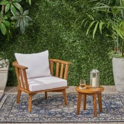 Chilian 2pc Acacia Wood Chair And Table Set - Teak/White - Christopher Knight Home