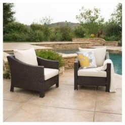 Antibes Set Of 2 Wicker Club Chair With Cushions - Christopher Knight Home