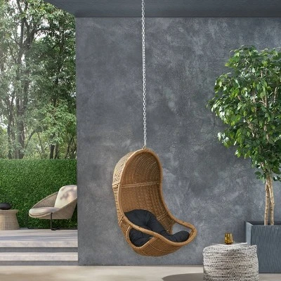 Orville Indoor/Outdoor Wicker Hanging Chair With 8' Chain - Light Brown/Dark Gray - Christopher Knight Home 3 Orville Indoor/Outdoor Wicker Hanging Chair With 8' Chain - Light Brown/Dark Gray - Christopher Knight Home