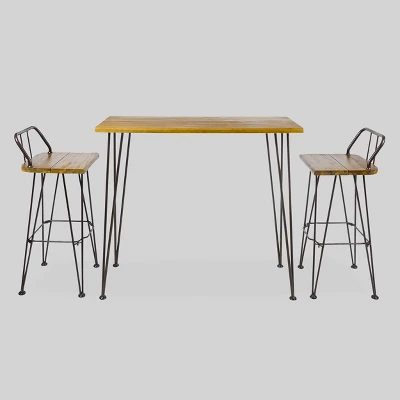 Denali 3pc Acacia Wood Industrial Patio Bar Set - Teak - Christopher Knight Home 3 Denali 3pc Acacia Wood Industrial Patio Bar Set - Teak - Christopher Knight Home